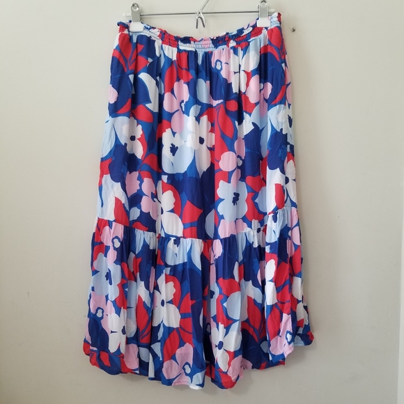 Draper James Maxi Skirt A Line Gypsy Floral PullOn Pockets Ruffle Hem Size Large - Picture 1 of 9